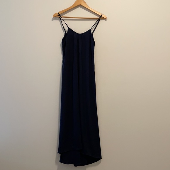 Custom Made Navy Silk Maxi Dress - Picture 1 of 5